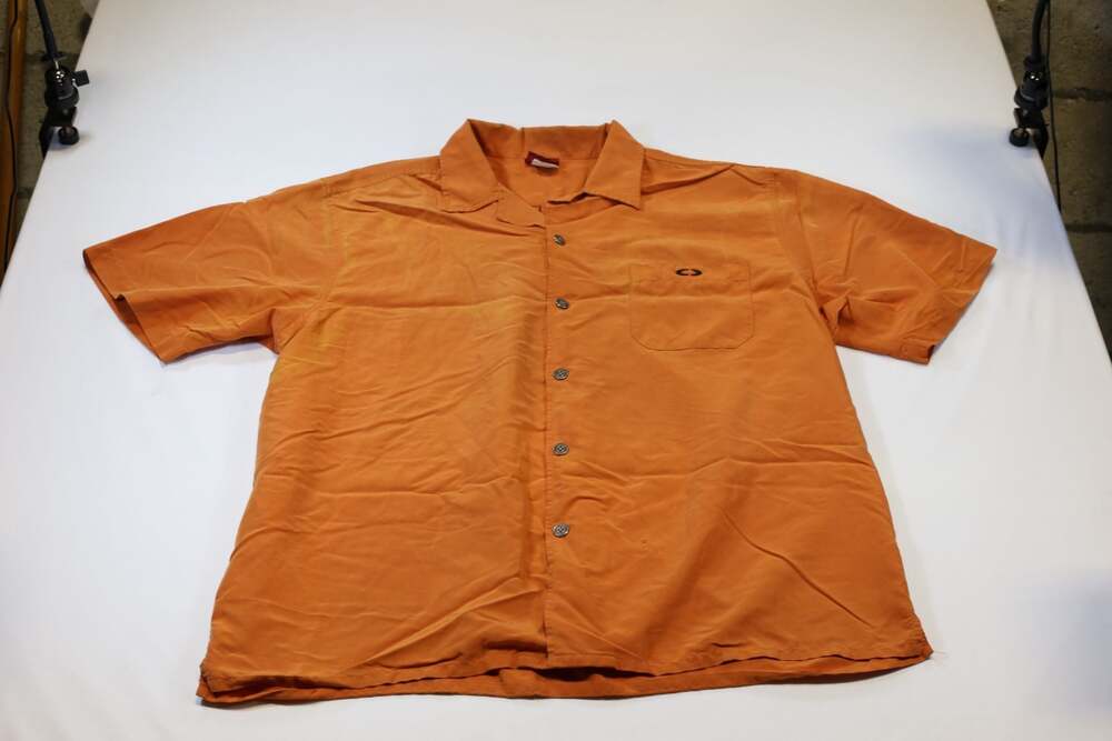 Vintage Oakley Short Sleeve Button Up Camp Shirt Orange XL